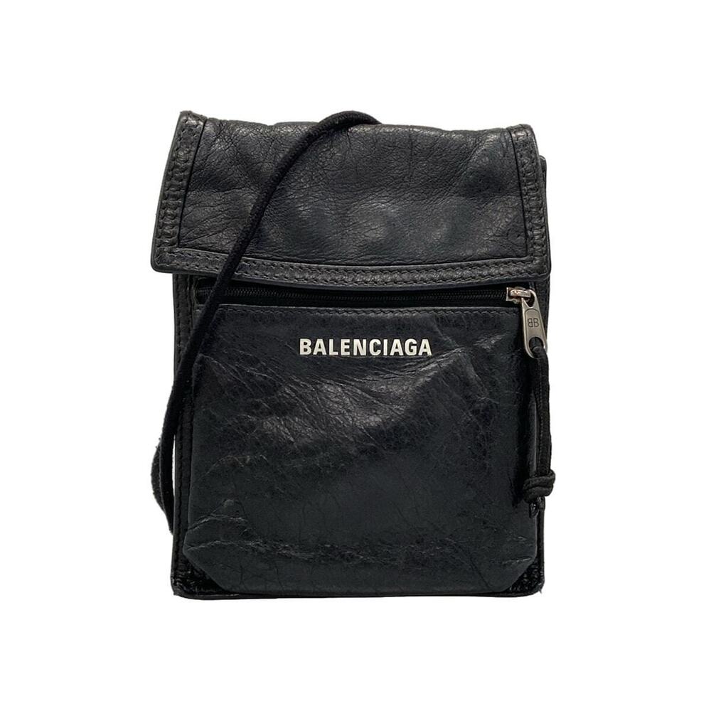BALENCIAGA Explorer Clutch Strap Shoulder Bag Black Leather